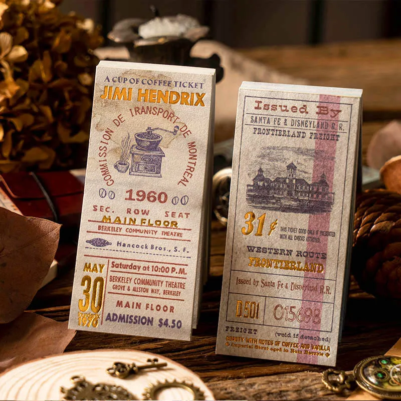 

Yoofun 50sheets Vintage Ticket Stickers Retro Art bill DIY Craft Scrapbooking Album Junk Journal Planner Diary Sticker