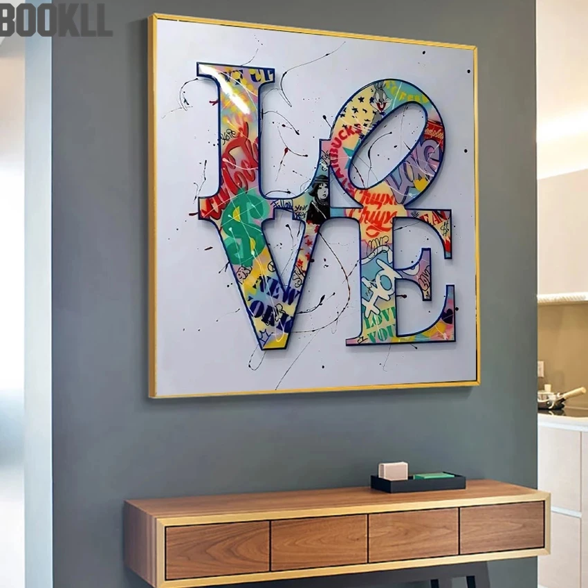 

Modern Abstract Graffiti LOVE Wordart Canvas Painting Watercolour Poster and Prints Wall Art Pictures for Living Room Decoration
