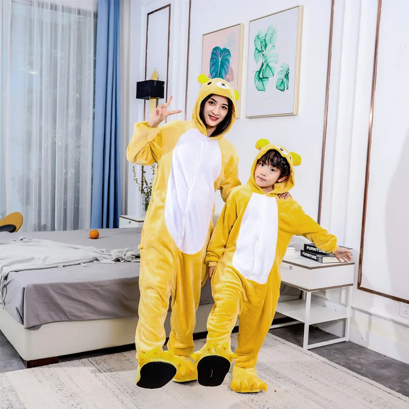 

Mother Kids Adults Polar Fleece Kigurumi Rilakkuma Cosplay Costume Animal Onesies Pajamas Carnival Masquerade Party Jumpsuit