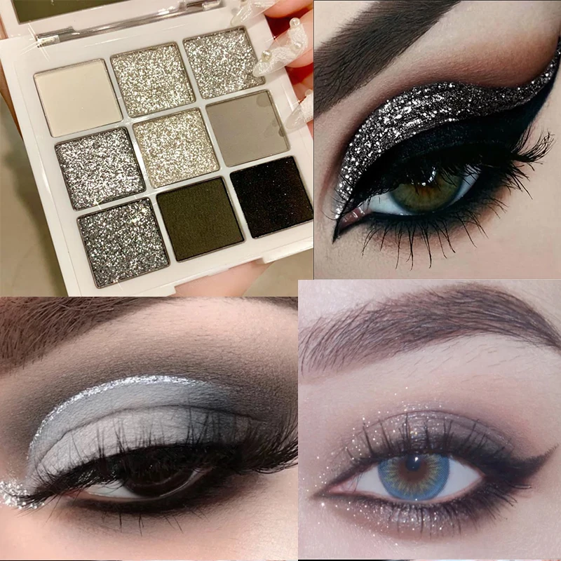 

New 9 Color Punk Shiny Eye Shadow Pearlescent Matte Enhanced Edition Makeup Dark Black Smoky Eye Pigments Makeup Palette