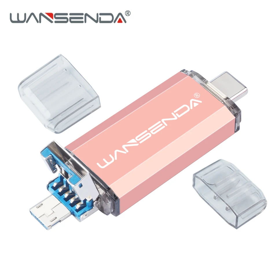 Rose gold WANSENDA usb 3,0 type C USB флеш-накопитель 128 Гб OTG флеш-накопитель 32 Гб 64 Гб 256 ГБ 512 ГБ Флешка 3 в 1 USB флешка флэш-диск - Цвет: Rose gold