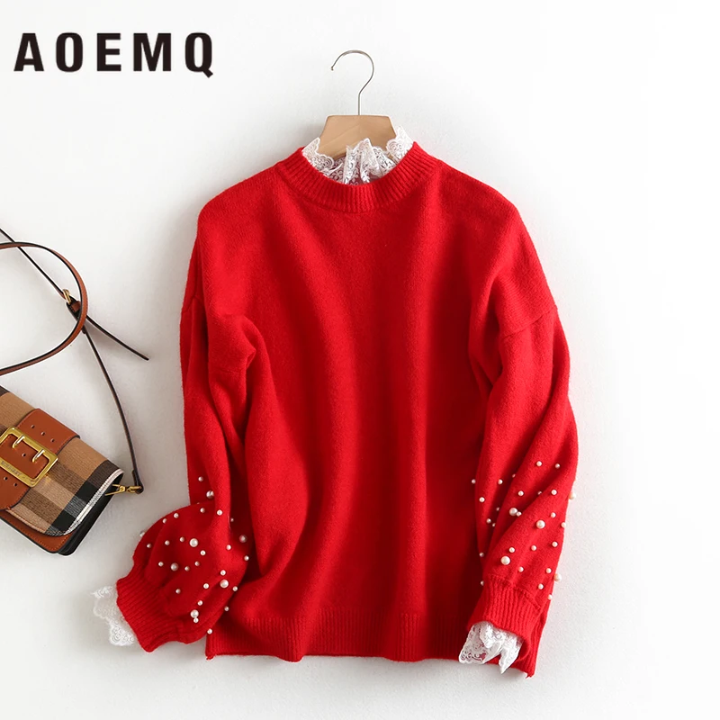 AOEMQ Fashion Candy 5 Colors Sweaters Tassel Christmas with Sweet Lace Wave Decoration Pullover Women Clothing | Женская одежда