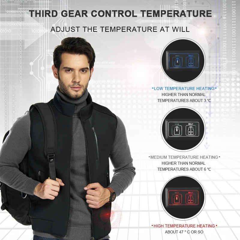 SNOWWOLF Men Winter Outdoor USB Infrared Heating Vest Jacket Electric Thermal Waistcoat Clothing hunting fishing vest