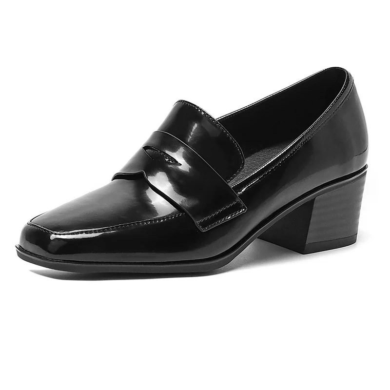

Women Pumps New 2021 Spring Genuine Leather Thick High Heels Square Toe Black Shoes Woman Dress Office Ladies Working Pumps 43
