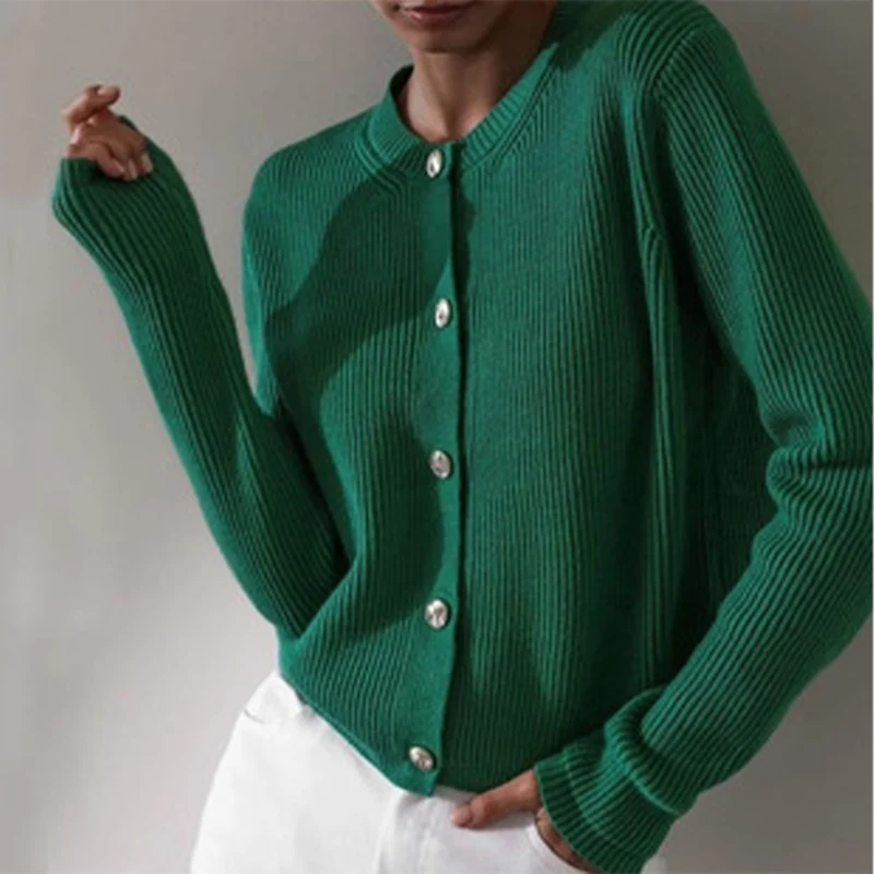 

Green Kintted Cardigan Women's Sweater O-neck Long Sleeve Single Breasted Button Sweaters Female 2022 Autumn Casual Ladies Top