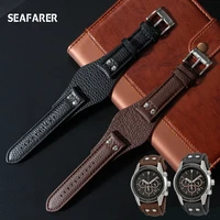 genuine leather watch strap for fossil ch2564 ch2565 ch2891ch3051 wristband 22mm black brown tray watchband with rivet style