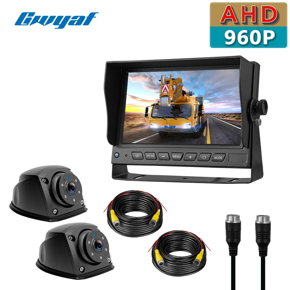 Комплект камеры Gwyaf для грузовиков: монитор 7 дюймов + задняя камера AHD 960P для обратного вида с ночным видением для автобусов и фургонов.