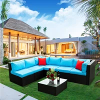 5 pieces pe rattan wicker sectional outdoor furniture set cushioned u shaped sofa with 2 pillowus stock