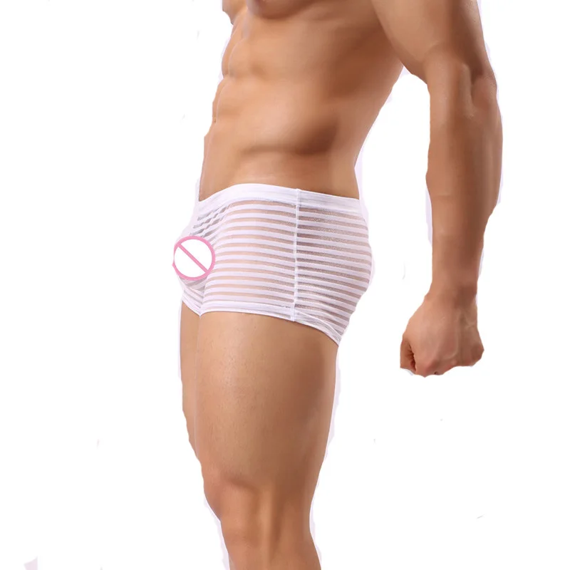 4 шт./лот сексуальные мужские боксеры шорты ультратонкие полосатые сетчатые