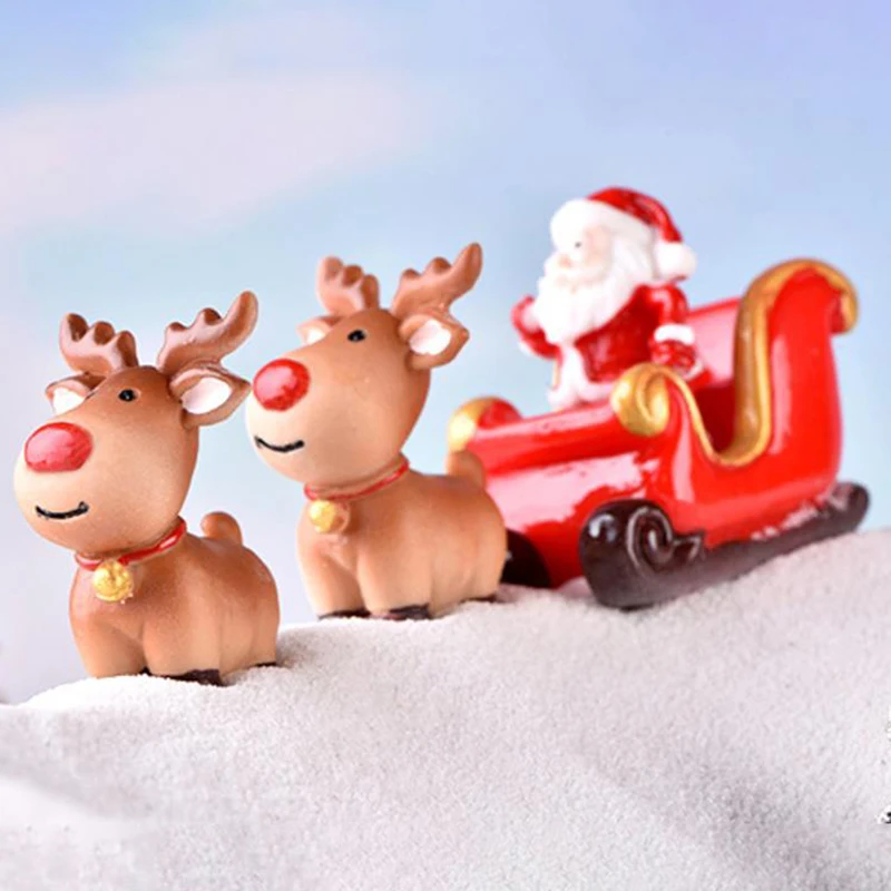 Ornament Sleigh Micro Landscape Snow Scene Christmas Decor Dollhouse Miniature Tree Snowman Gift Box | Дом и сад