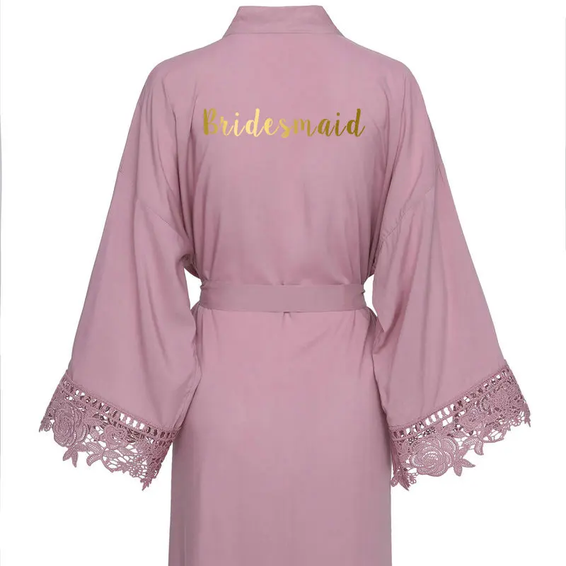 Solid Rayon Cotton Kimono Robes Lace Robe Women Wedding Bridal Robe Bathrobe Sleepwear Mauve
