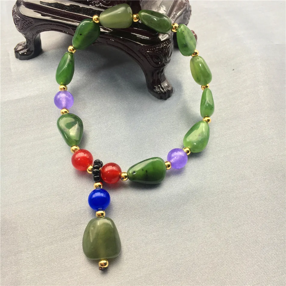 Jadery натуральный зеленый нефрит браслет Этническая роскошь яшма из бусин