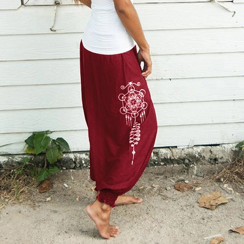 Женские Пляжные штаны Boho Gypsy хиппи женские широкие с геометрическим принтом