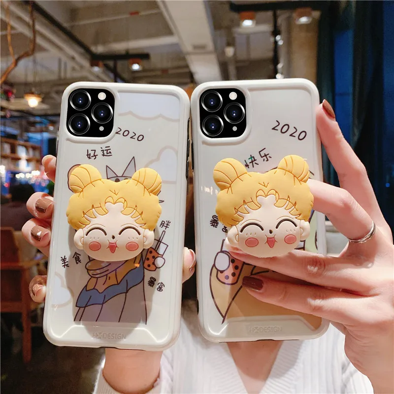 For iphone 11 pro Max Cute Sailor Moon Full Cover armor case XS X XR 8 plus 7 6S Cartoon Daisy capa + stander |