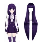 Парик для косплея черная кошка Goth Girl Annie длинный прямой фиолетовый + шапочка для парика