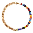 Женское ожерелье ручной работы, ожерелье пангая с разноцветными бусинами и кубическим цирконием, позолоченная цепочка 14 к, богемное ожерелье с разноцветными бусинами