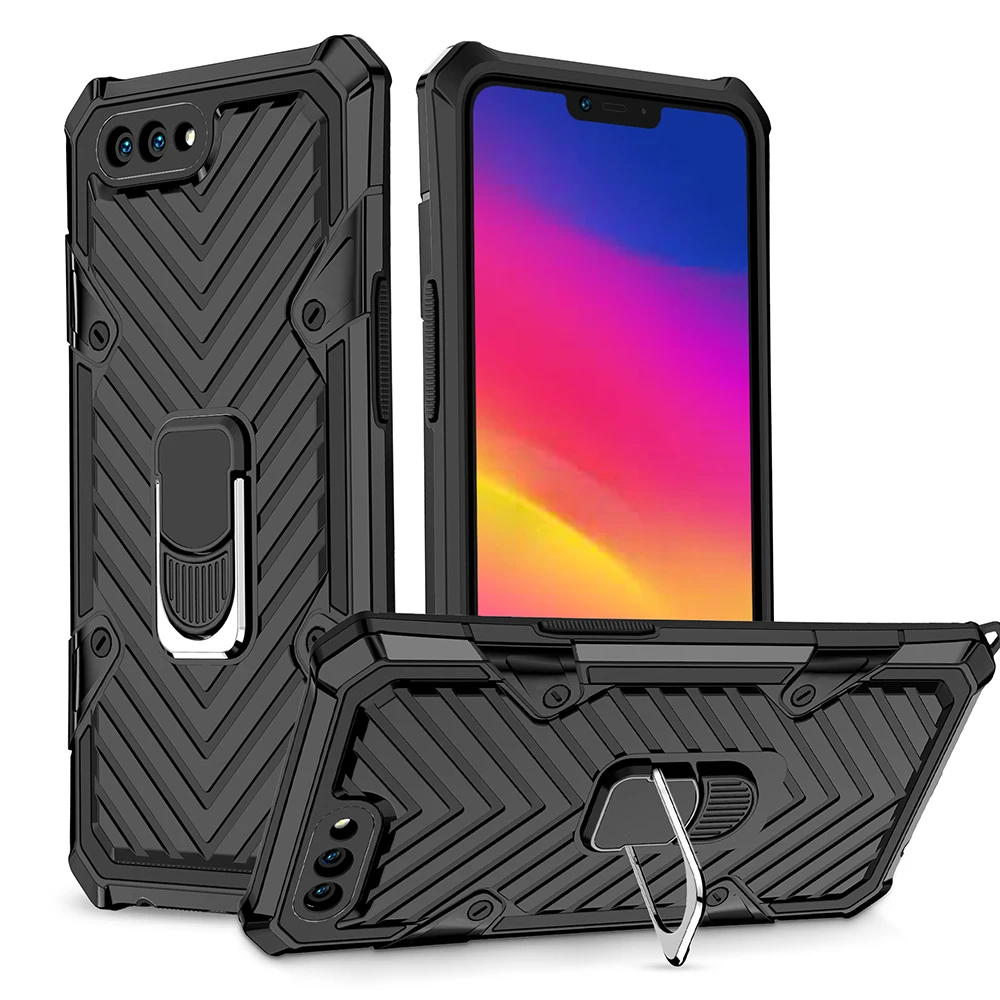 

Metallic Phone Case For OPPO A3s/A5s/A5/A7, Shockproof Soft Silicone+Metal Armor Cover with 360 Degree Rotation Ring Kickstand