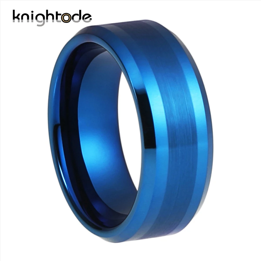 

8mm Blue Tungsten Carbide Fashion Wedding Band For Mens Womens Engagement Ring Jewerly Gift Polished Brushed finish Comfort Fit