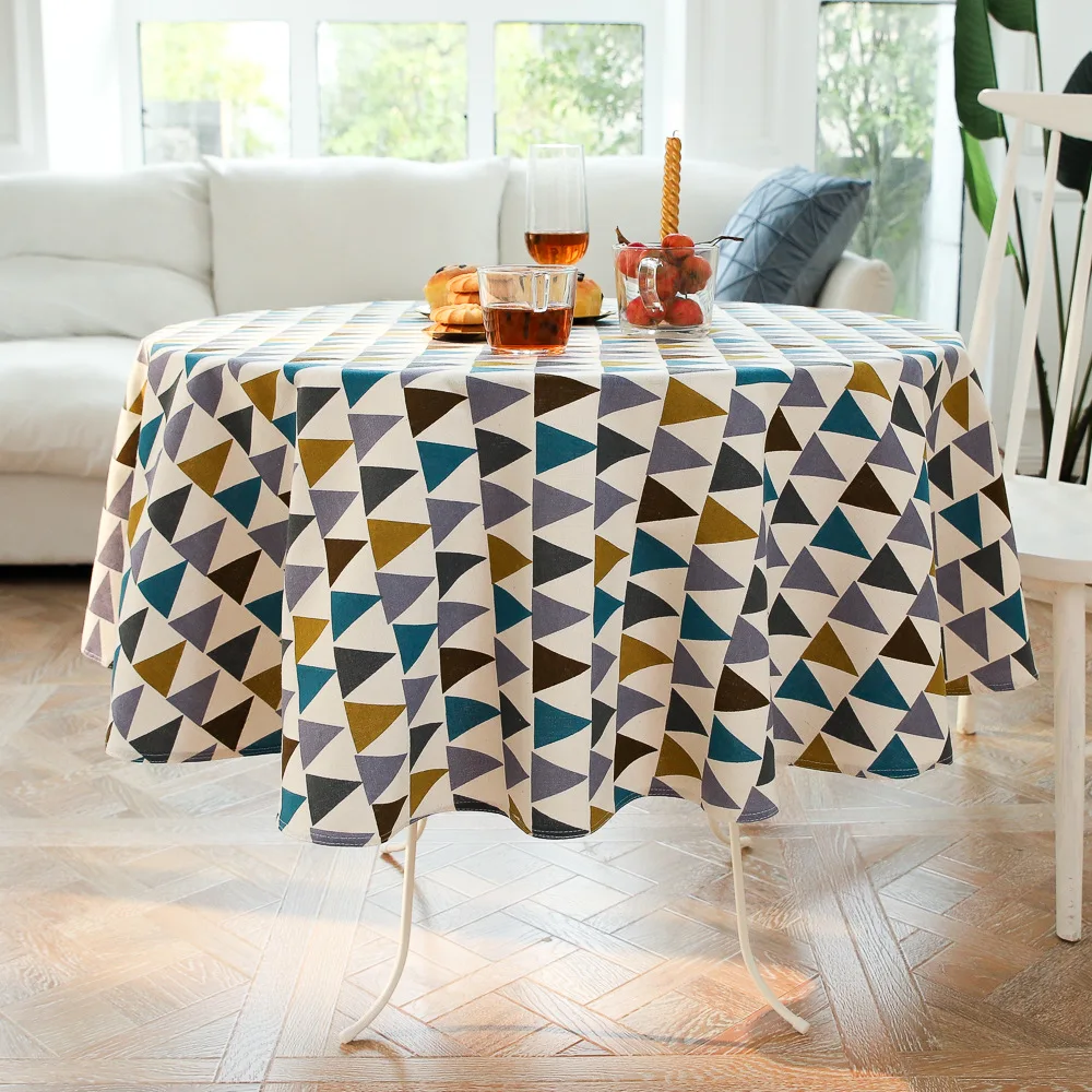

Cotton Linen Triangle Pattern Round Tablecloth For Table Cover Table Dining Desk Cloth Party Hotel Wedding Birthday Decoration
