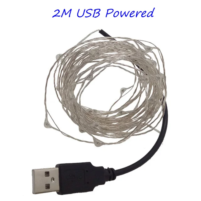 2M 20LED USB Powered Светодиодный светильник-гирлянда с серебряной проволокой, теплая белая Гирлянда, украшение для дома, Рождества, свадьбы, вечеринки, питание от батареи, тесто, USB, 10 м - Испускаемый цвет: 2M 20LED USB Powered