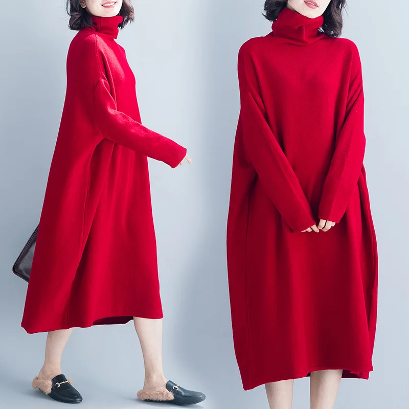 Женское трикотажное платье свитер Элегантное повседневное Свободное длинное