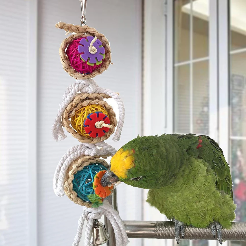 

Pet Bird Parrot Swing Cage Toy Chew Bites for Parakeet Cockatiel Cockatoo Conure Rope Hanging Cage Swing Climb Chew Toy