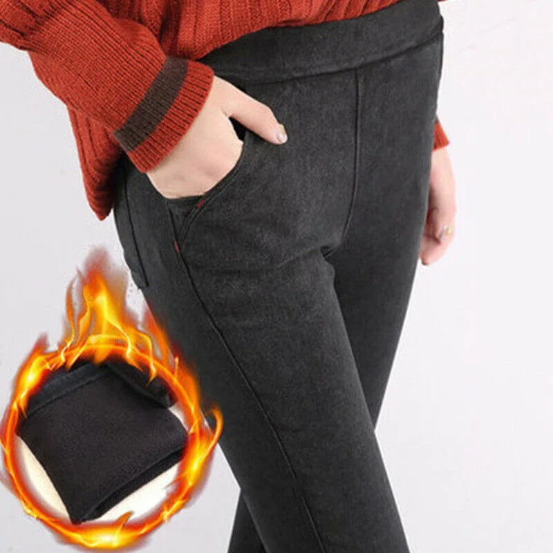 Женские теплые флисовые брюки леггинсы термалы с высокой талией стрейч зима