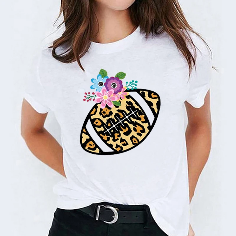 

Women Game Day Leopard Football Baseball Ladies Womens T-Shirt Tops Graphic Tees Print Female Camisas Harajuku T Shirt T-shirts