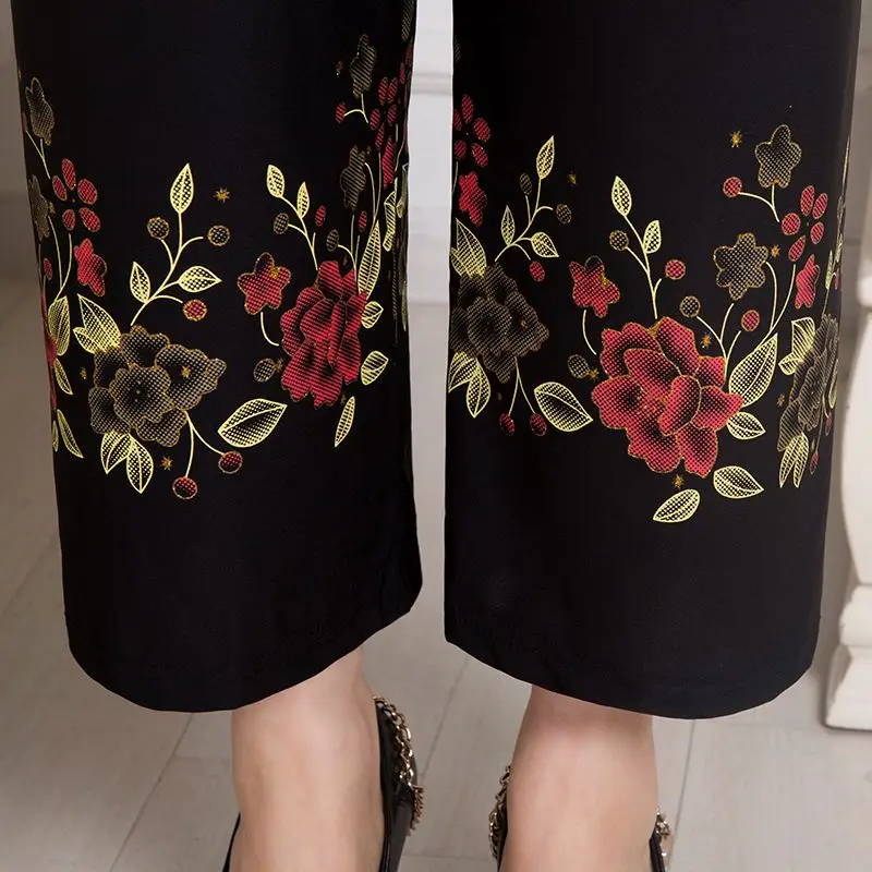 

New summer plus size women's pants wide leg loose mother clothing high waist Lady's trousers
