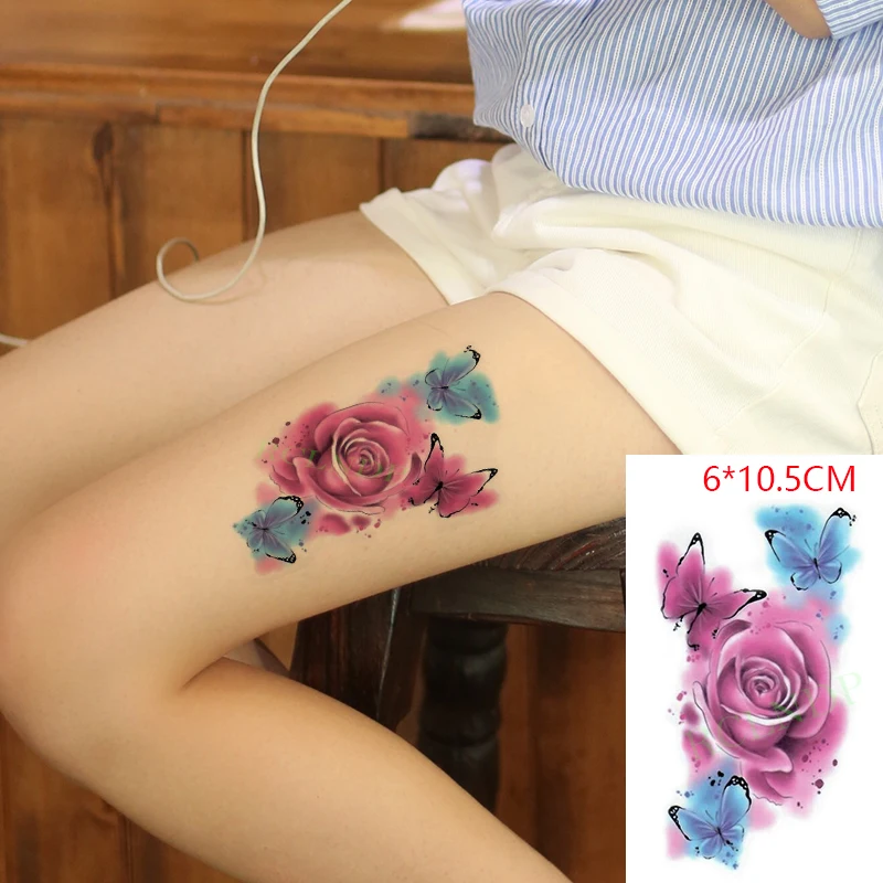 

Waterproof Temporary Tattoo Sticker ins Rose butterfly colored sexy Body Art Flash Tatto Fake Tatoo for Women Men