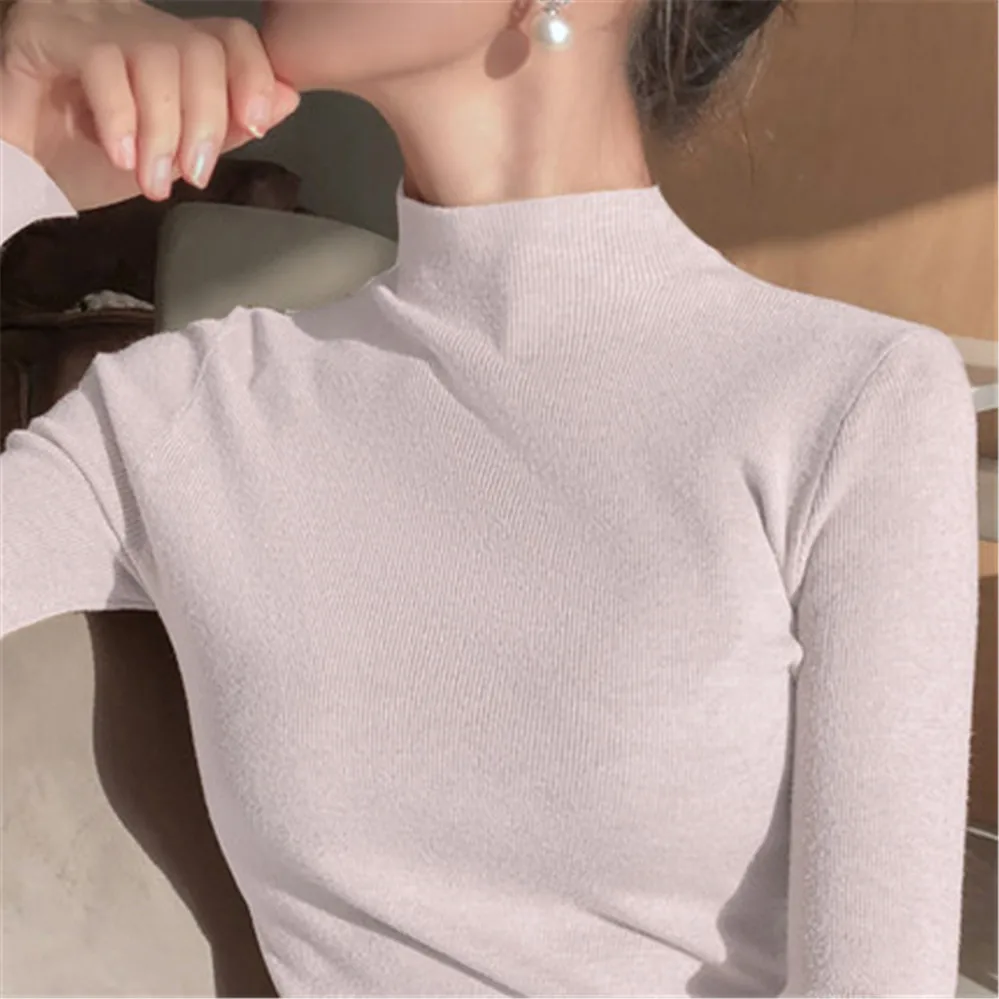 

2020 Newest Knitted Women turtleneck Sweater Pullovers spring Autumn Basic Women highneck Sweater Pullover Slim female cheap top