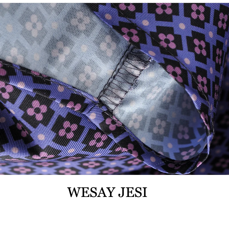 

WESAY JESI Womens Shirts New Fashion With Covered Buttons Geometric Print Blouses Vintage Long Sleeve Loose Female Chic Tops