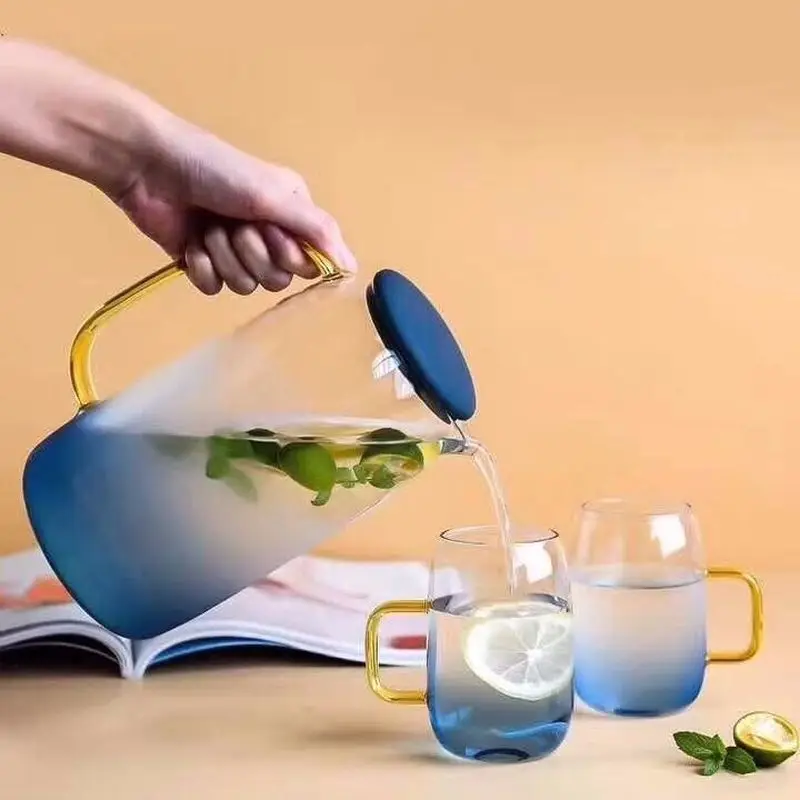 

Marble Pot High Borosilicate Heat-resistant Glass Cold Water Bottle Juice Jug Water Bottle Household Water Cup Set Wine Glasses
