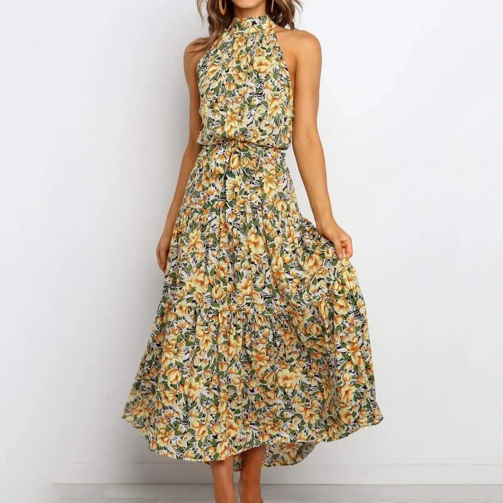 

Для женщин точка печати с открытыми плечами с лямкой на шее без бретелек миди платье-сарафан для отдыха Strapl