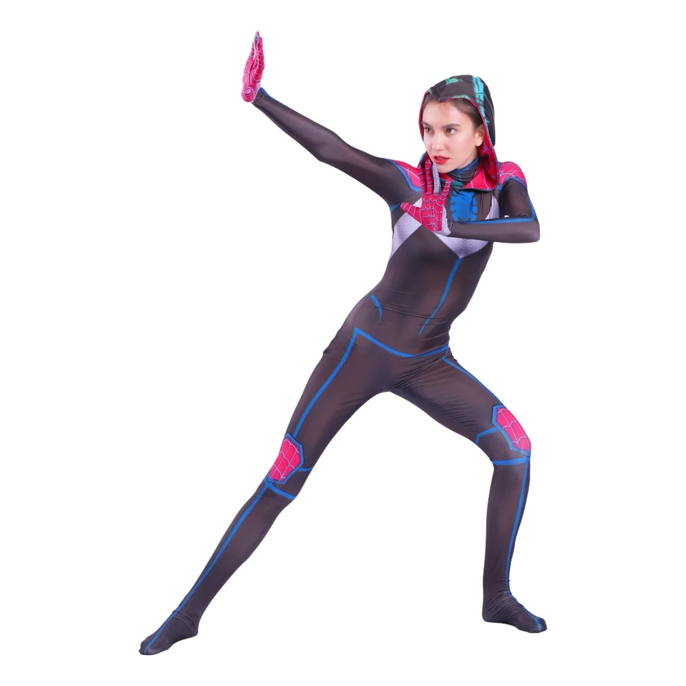 Спандекс зентай Гвен костюм Хэллоуин Девушки Косплей Костюм анти-яд плащ ребенок