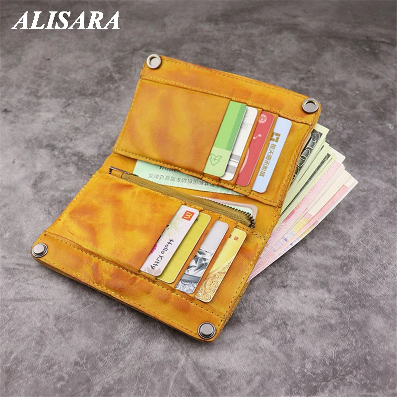 

Мужской винтажный короткий кошелек из натуральной кожи желтого и коричневого цвета, корейский популярный первый слой из воловьей кожи