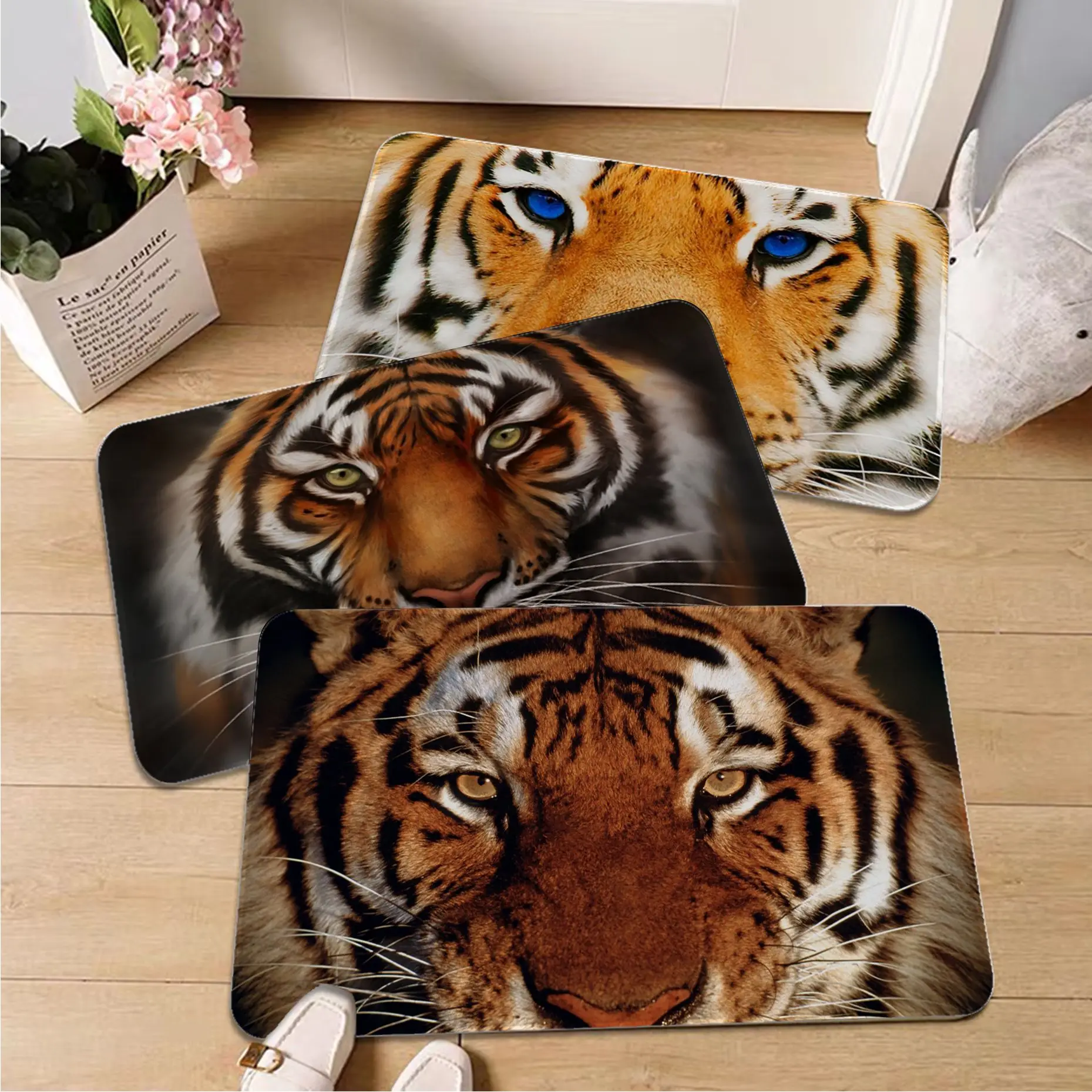 

Фланелевый напольный коврик с принтом тигра, декоративный ковер для ванной комнаты, нескользящий, для гостиной, кухни, Придверный коврик