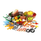 Конструктор детский, фрукты, хлеб, рыба, бутылка, коробка, фигурка игрушка с бочкой