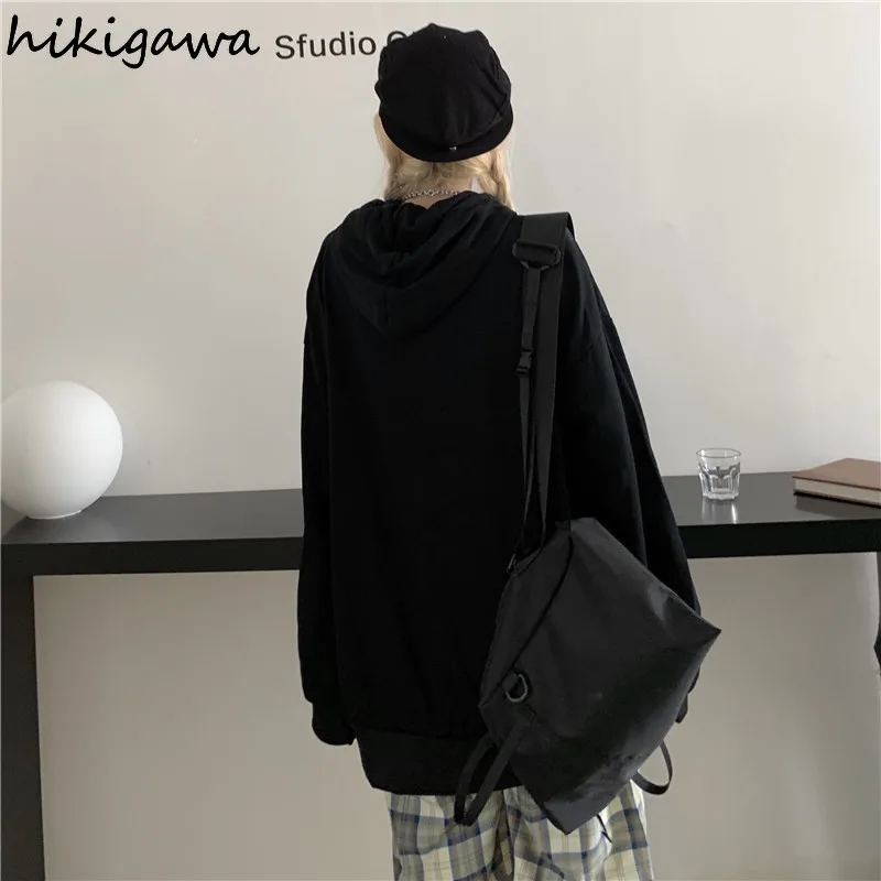 

Hikigawa Hoodie Women New Loose Heart-shaped Print Pullover Spring Thin Fashion Sweatshirt Hooded Casual Black Korean Tops 7z099