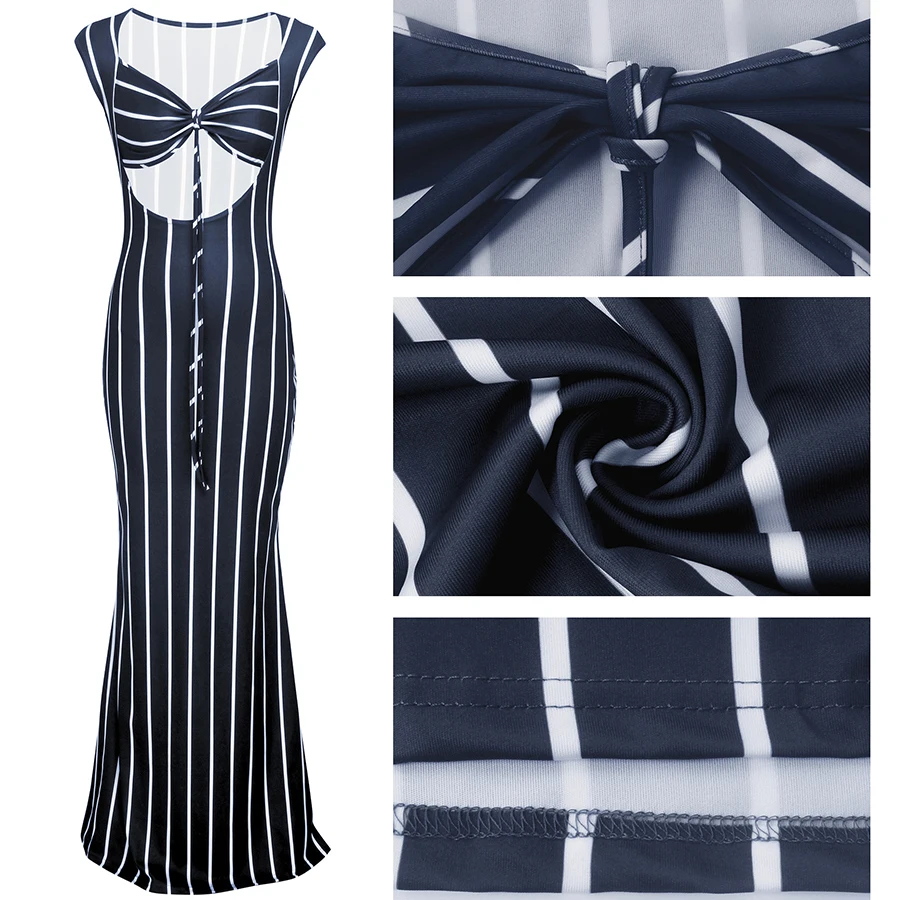 

Striped Print Long Maxi Dress for Women Summer 2020 Front Bra Cover Sexy Dress Slim Fit Stretchy Party Dresses Robe Femme