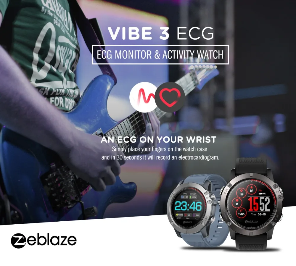 Zeblaze VIBE 3 ЭКГ мгновенный ЭКГ браслет цветной дисплей частота сердечных сокращений IP67 водонепроницаемый мульти-спортивный режим фитнес-трекер умные часы