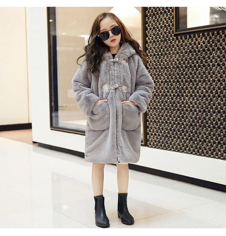 30 degrees Children Baby girl clothing Winter Thicken Parka Kids Faux Fur Hooded Coat Plus velvet Jackets clothes snowsuit