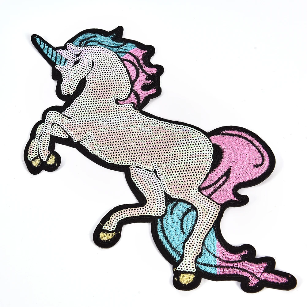 Вышитая блестящая Звезда Радужная нашивка единорога реверсивная лошадь блесток