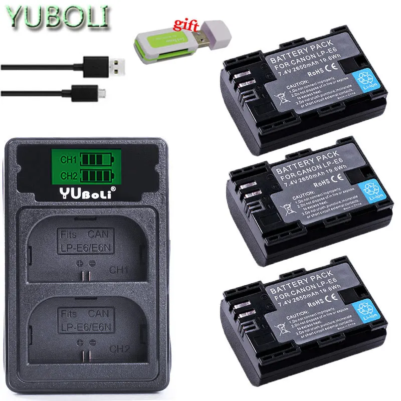 charger and 3battery Декодированный lpe6 bateria lp e6 E6N LP-E6N LP-E6 батарея+ двойное зарядное устройство для Canon 5D Mark II Mark III 6D 7D 60D 60Da 70D 80D DSLR - Цвет: charger and 3battery