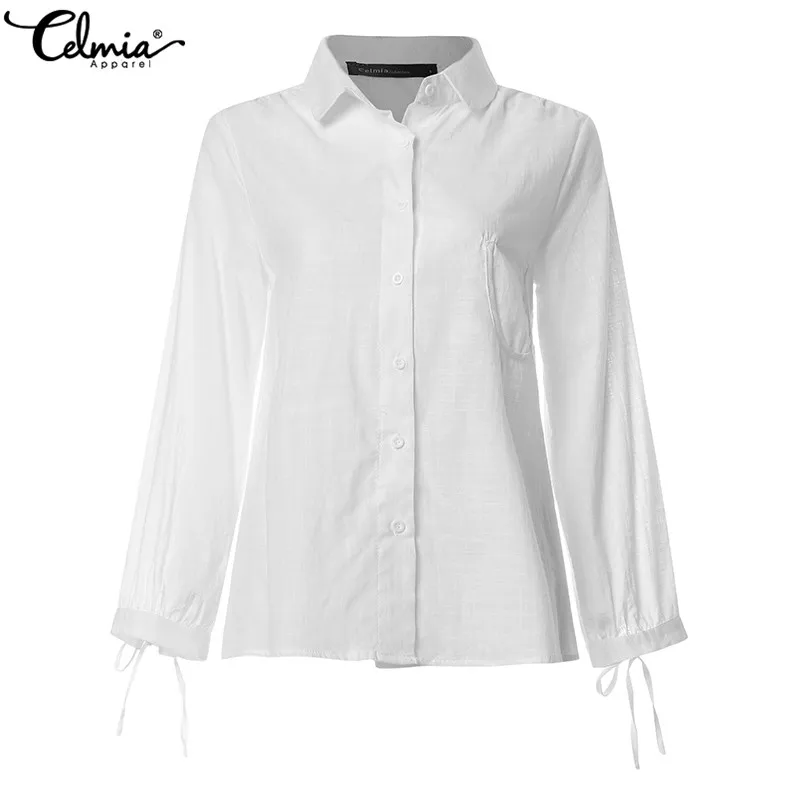 S-5XL, женские блузки, винтажные, хлопковые топы, cellumia,, Осенние, с длинным рукавом, женские рубашки, с отворотом, на шее, повседневные, на пуговицах, свободные, одноцветные, блузы