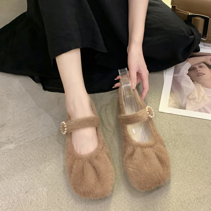 

Korean Shoes Women's Moccasins Shallow Mouth Slip-on Loafers Fur Autumn Square Toe Casual Female Sneakers Flats 2021 New Slip On