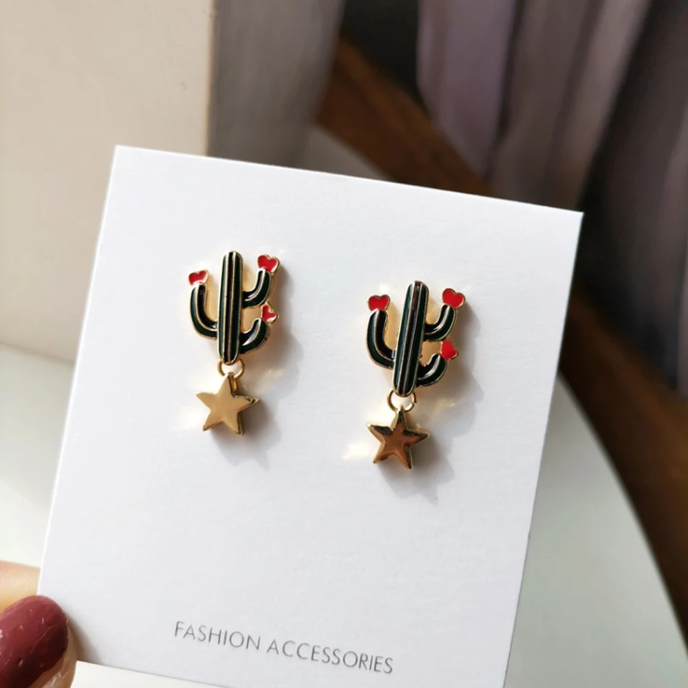 

Han Edition Creative Design Fashion Cactus Shape Earrings Temperament Of Women Jewelry Stud Earrings Gifts Sell Like Hot Cakes