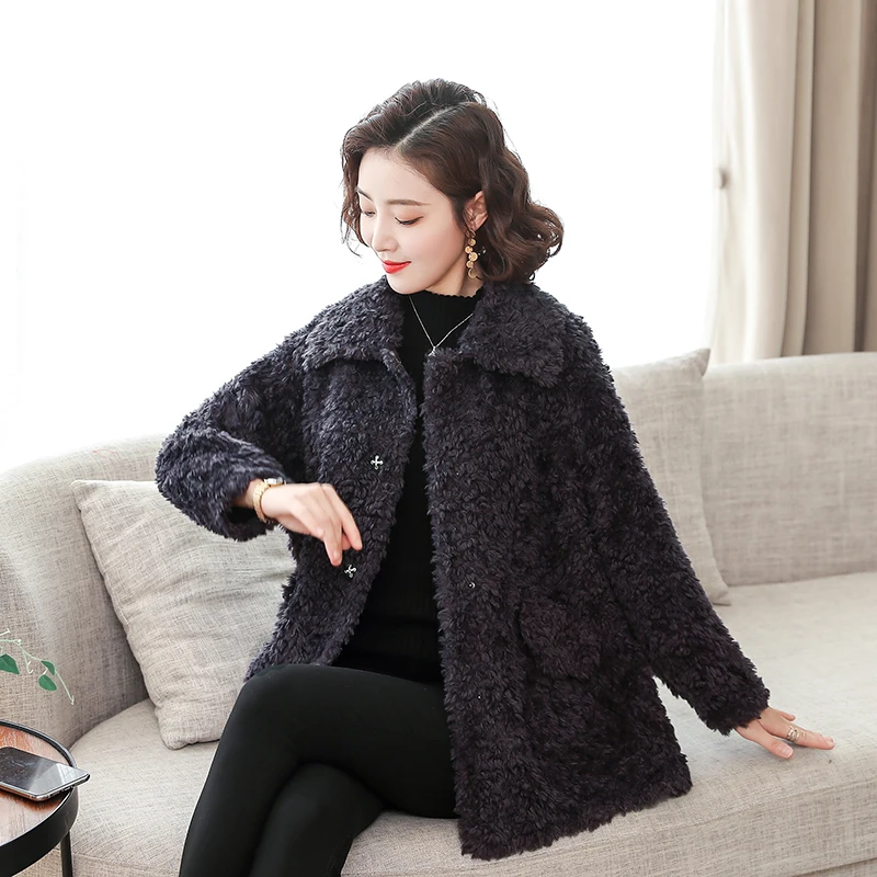 

Winter Women Cozy Wool Berber Fleece Jacket Dark Gray Khaki Coffee Warm Soft Woollen Plush Coat Thermal Thicken Overcoat M L 2XL