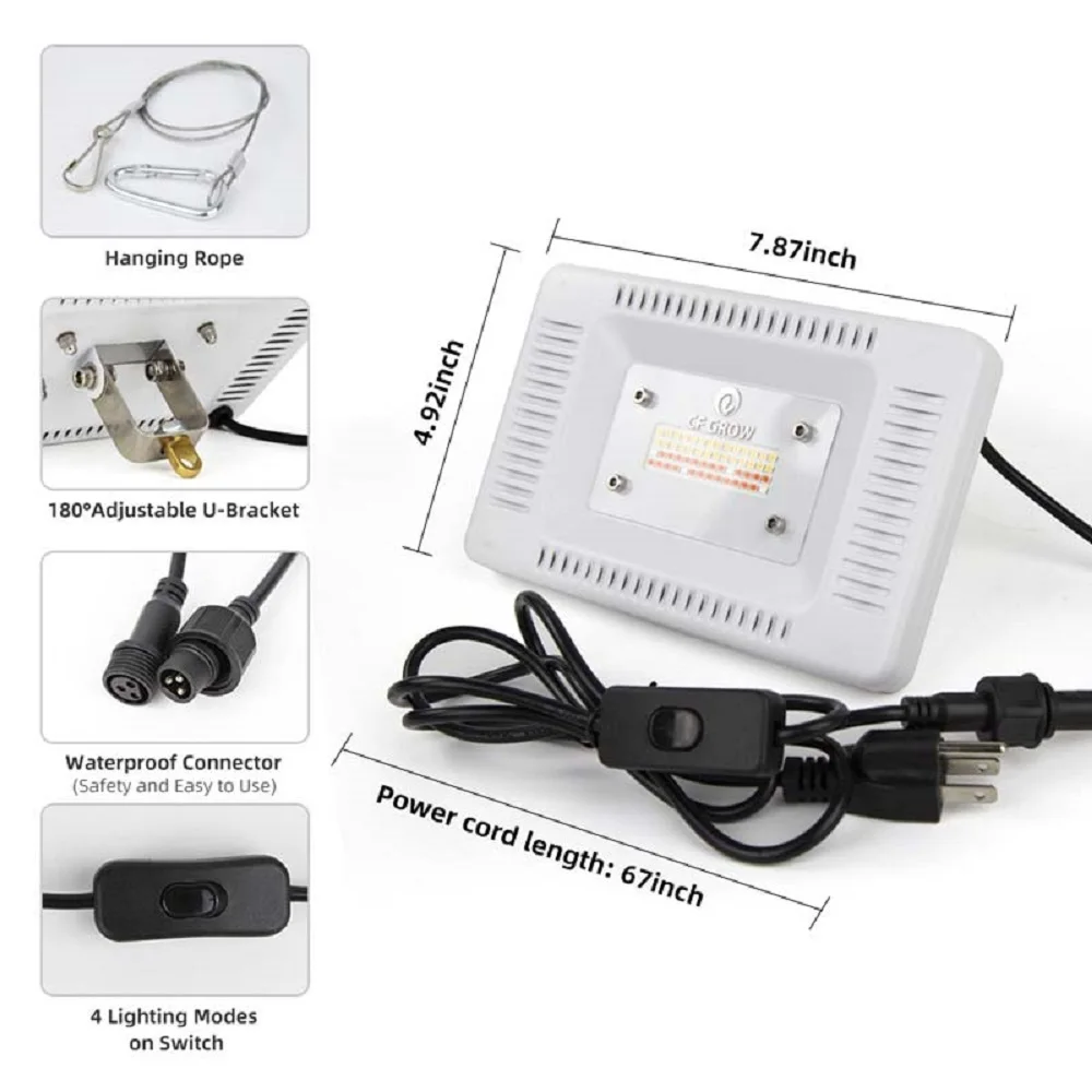 85-265 в LED Grow Light полный спектр 4 режима 50 Вт 56 светодиодов Водонепроницаемая лампа