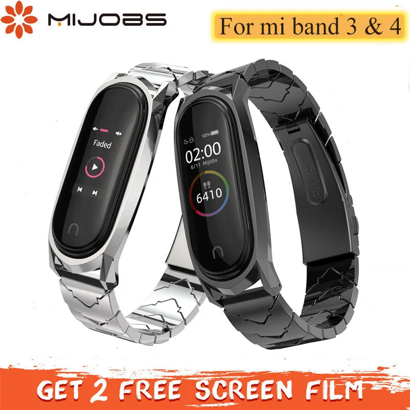 Mi jobs mi band 4 ремешок V стиль металлический браслет для Xiaomi mi ремешок 4 ремешок correa нержавеющая сталь mi Band 3 ремешок, умный Браслет